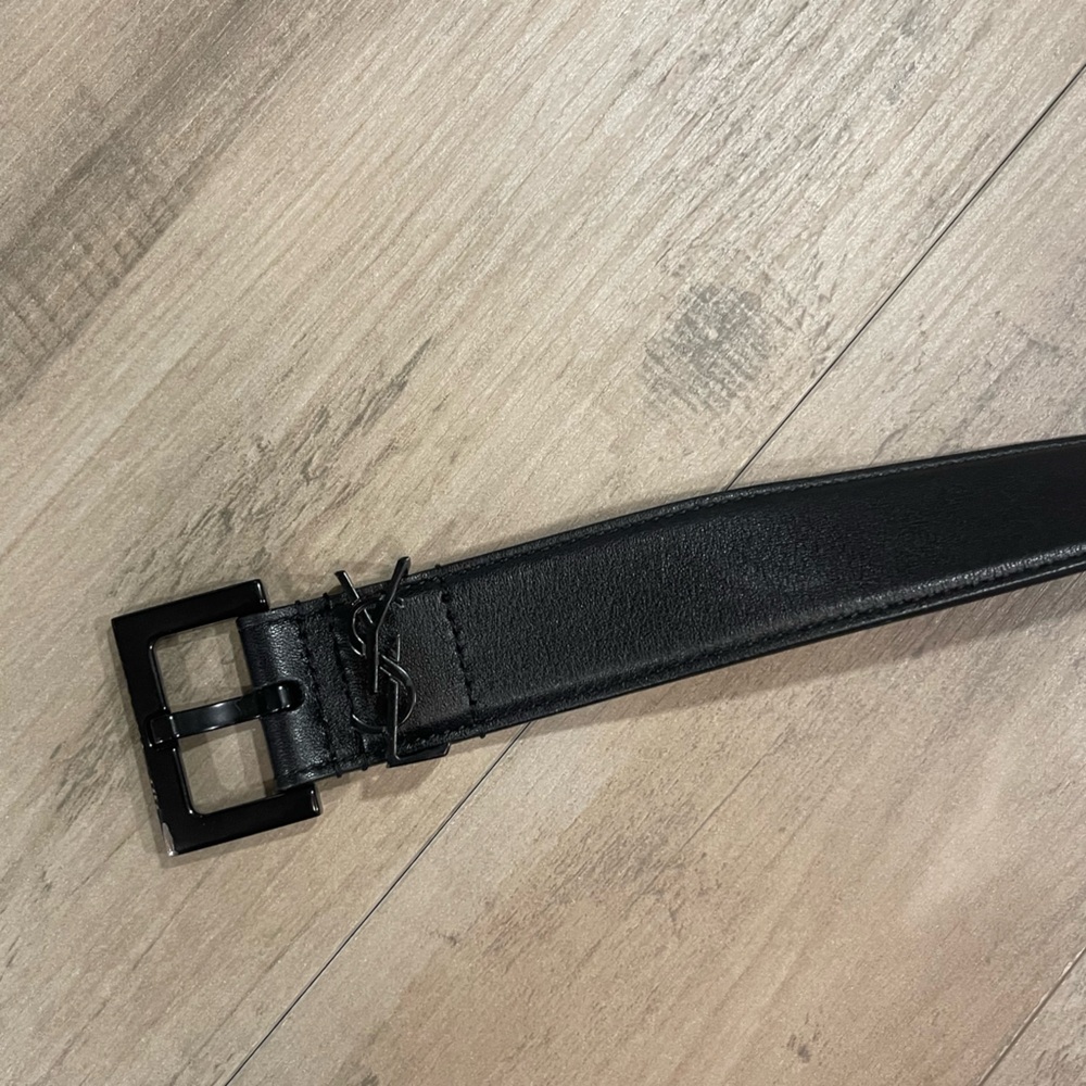 Saint Laurent black smooth leather belt
